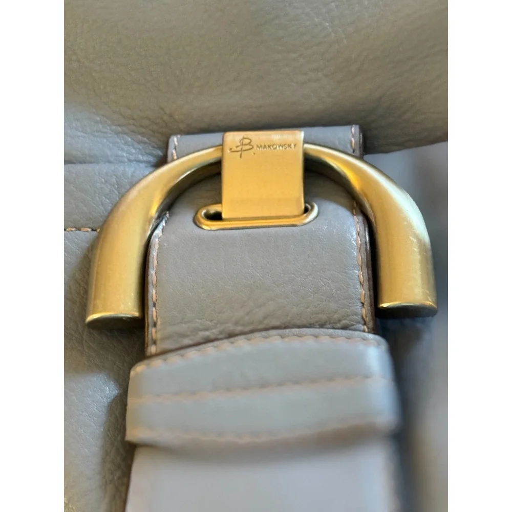 B Makowski Purse Blue Leather Crossbody Silver Hardware Pockets Zip Close Classi